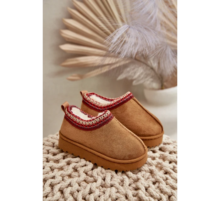 Śniegowce Botki Dziecięce Na Platformie Ocieplane Futerkiem Camel Vilabria