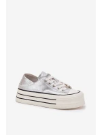 Dámské Kožené Tenisky Na Platformě model 21691401 Stříbrné - Goe
