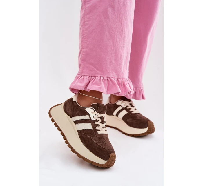 Semišové tenisky na masivní platformě model 22031726 Čokoládové - D&A