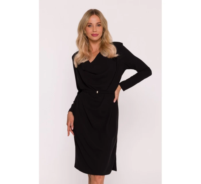 S428 Šaty s výstrihom - čierne