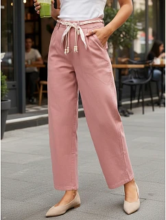 Spodnie damskie z wysokim stanem z różowe model 22067227 - FashionStreet