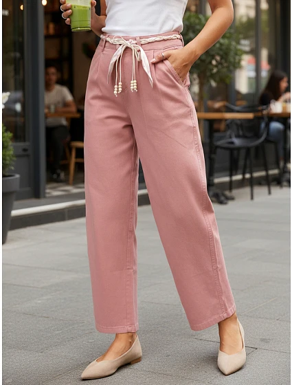 Dámske nohavice s vysokým pásom v ružovej farbe FashionStreet UY2904