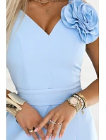 maxi šaty s květinou na a rozparkem modré model 22108483 - numoco