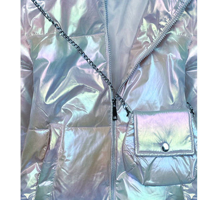 Svetlomodrá opalescentná dámska bunda s taštičkou (AG3-07)
