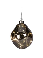 SKLENENÁ OZDOBA LED KVAPKA 10CM STRIEBORNÁ