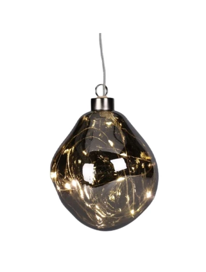 SKLENENÁ OZDOBA LED KVAPKA 10CM STRIEBORNÁ