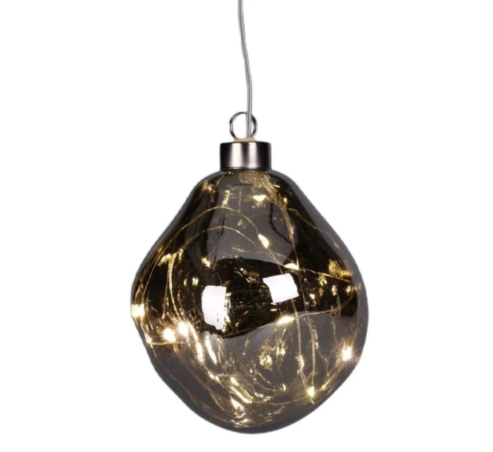 SKLENENÁ OZDOBA LED KVAPKA 10CM STRIEBORNÁ