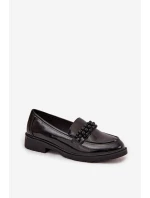 Mokasyny Damskie Lakierowane Z Koralikami S.Barski HY52-541 Czarne