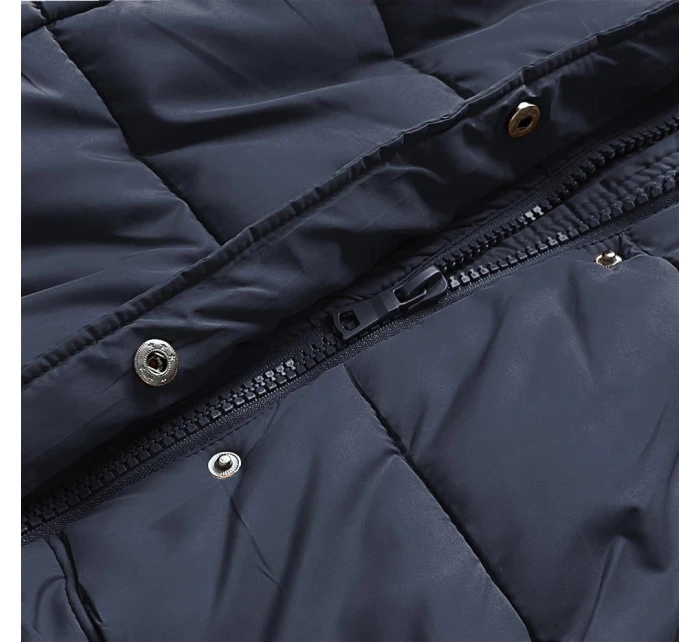 Tmavomodrá dámska prešívaná zimná bunda s kapucňou (7757)