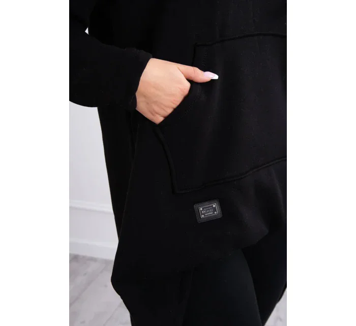 Zateplená mikina s dlouhými zády a kapucí černá