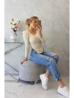 Blúzka s buffovými rukávmi svetlo béžová