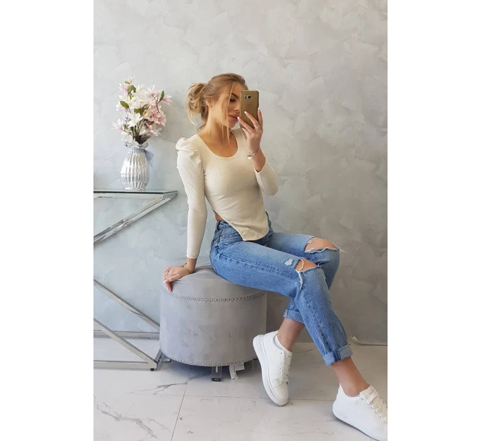 Blúzka s buffovými rukávmi svetlo béžová