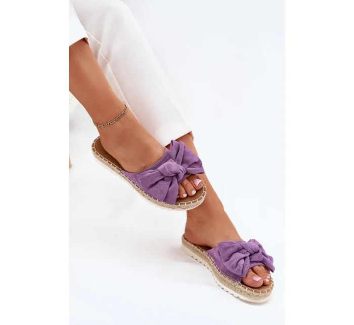Klapki Damskie Na Platformie Z Plecionką I Kokardką Fioletowe Alpireda Klapki Damskie Na Platformie Z Plecionką I Kokardką Fioletowe Alpireda