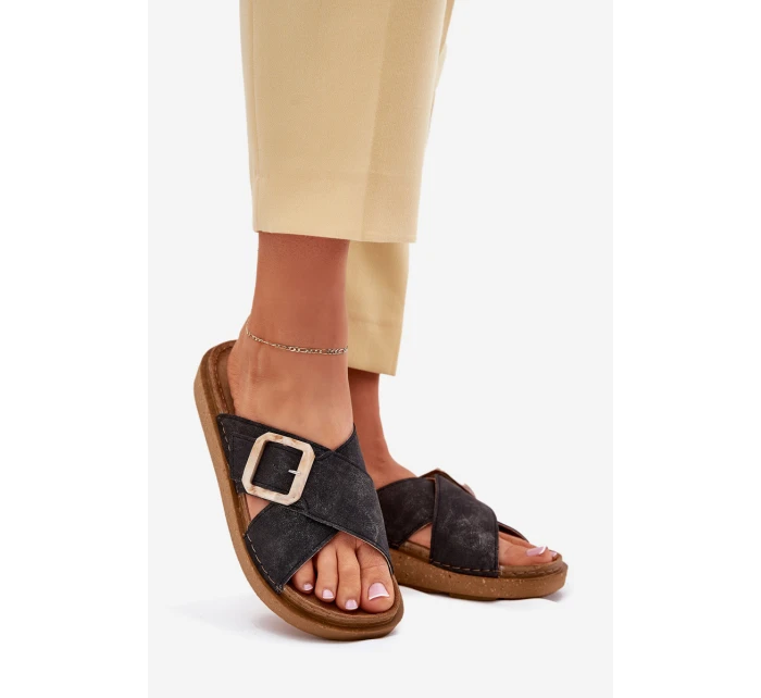 Klapki Damskie Z Klamrą Inblu ED000025 Czarne