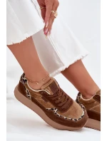 Zamszowe Sneakersy Damskie Big Star OO274A313 HI-POLY SYSTEM Brązowe Panterka