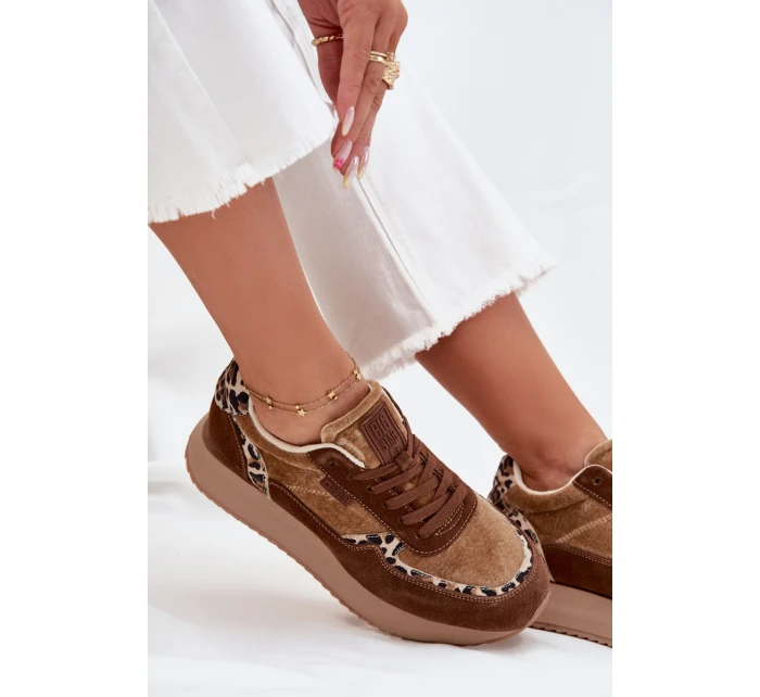 Zamszowe Sneakersy Damskie Big Star OO274A313 HI-POLY SYSTEM Brązowe Panterka