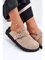 Dámske semišové papuče na platforme Big Star - béžové Dámske semišové papuče na platforme Big Star - béžové