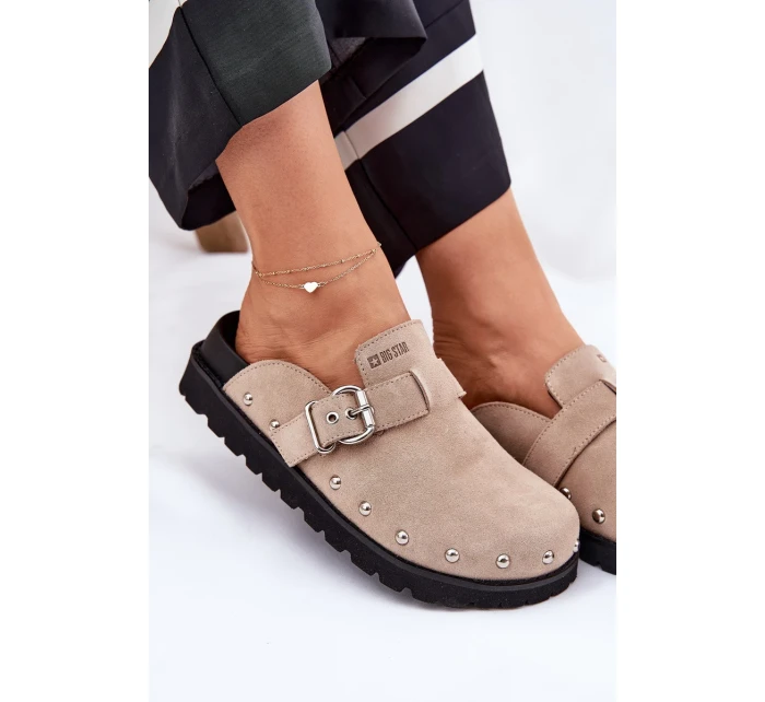 Dámske semišové papuče na platforme Big Star - béžové Dámske semišové papuče na platforme Big Star - béžové