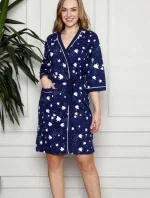 Dámsky župan Y19252 tm. modrý s rybičkami - La Penna