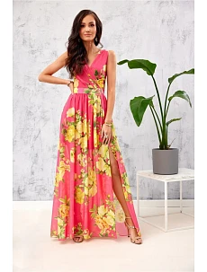 Dámske šaty SUK0361 pink-yellow - Roco Fashion