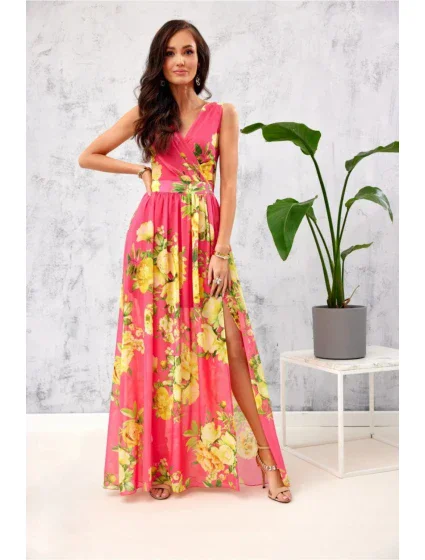 Dámske šaty SUK0361 pink-yellow - Roco Fashion