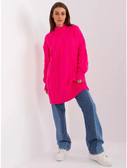 Dámske svetrové šaty AT SW 2367 1.35P Fluo pink - FPrice Dámske svetrové šaty AT SW 2367 1.35P Fluo pink - FPrice