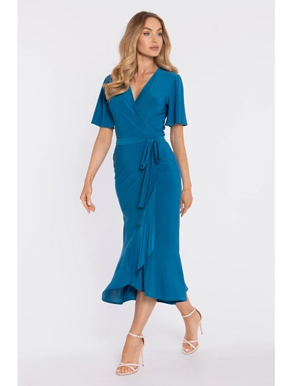 Zavinovacie midi šaty M912 v morskej modrej farbe – Stylove Zavinovacie midi šaty M912 v morskej modrej farbe – Stylove