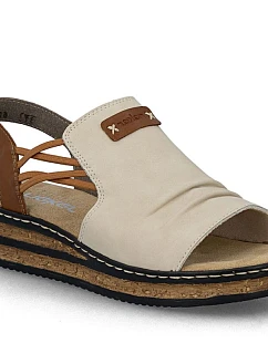 Pohodlné dámske sandále na podpätku béžovej farby Rieker 62962-60