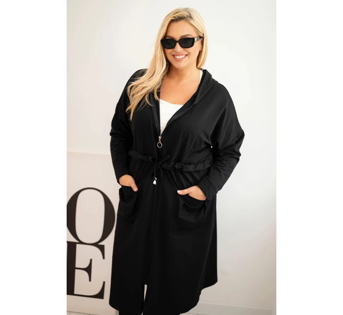Dámska bavlnená mikina s kapucňou a vreckami v čiernej farbe