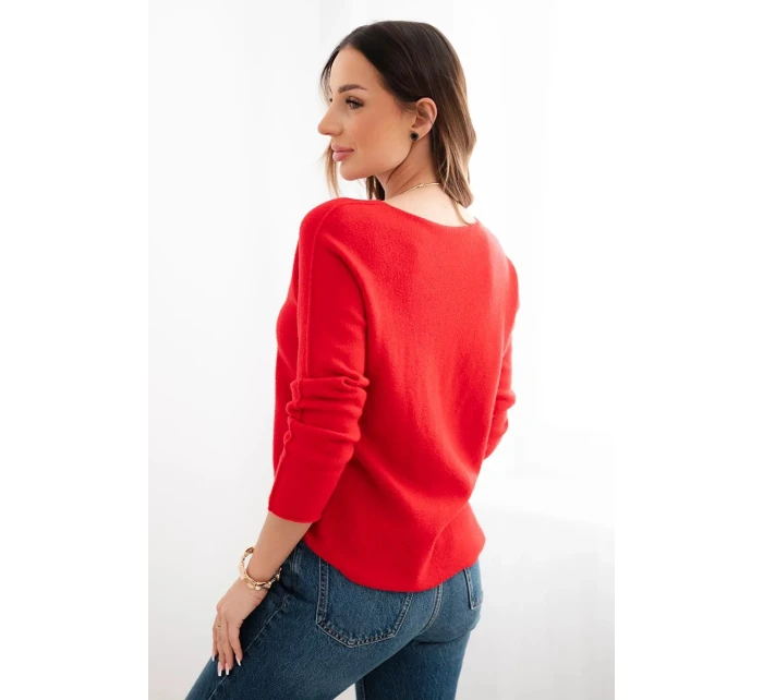 Dámsky viskózový sveter s výstrihom do V červený