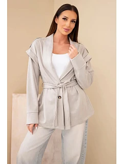 Dámský viskózový kabát s páskem a  fango zelená model 22294710 - K-Fashion
