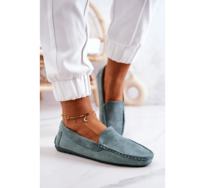 Zamszowe Mokasyny Damskie Miętowe Morreno