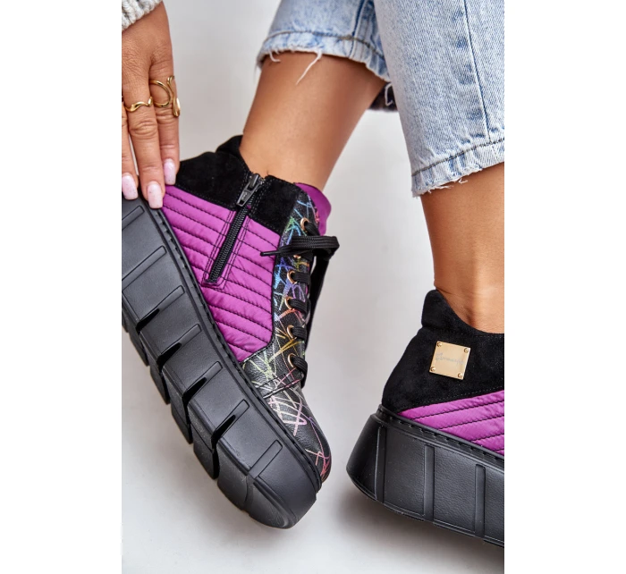 Skórzane Sneakersy Na Platformie Maciejka 06767-15 Fuksja