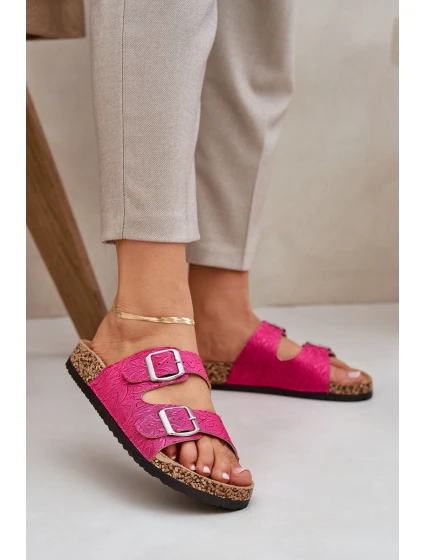 Textilní sandály na korkové podrážce s přezkami fuchsie model 21685385 - Boto