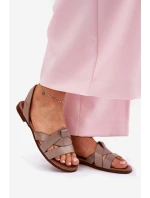 Zazoo 40185 Wygodne Skórzane Wsuwane Sandały Ciemnobeżowe