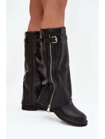 Dámské kozačky s límcem sponou a stříbrným zipem vyhřívané černé model 21711800 - Boto