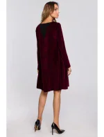 M566 Zamatové šaty uvoľneného strihu - bordové