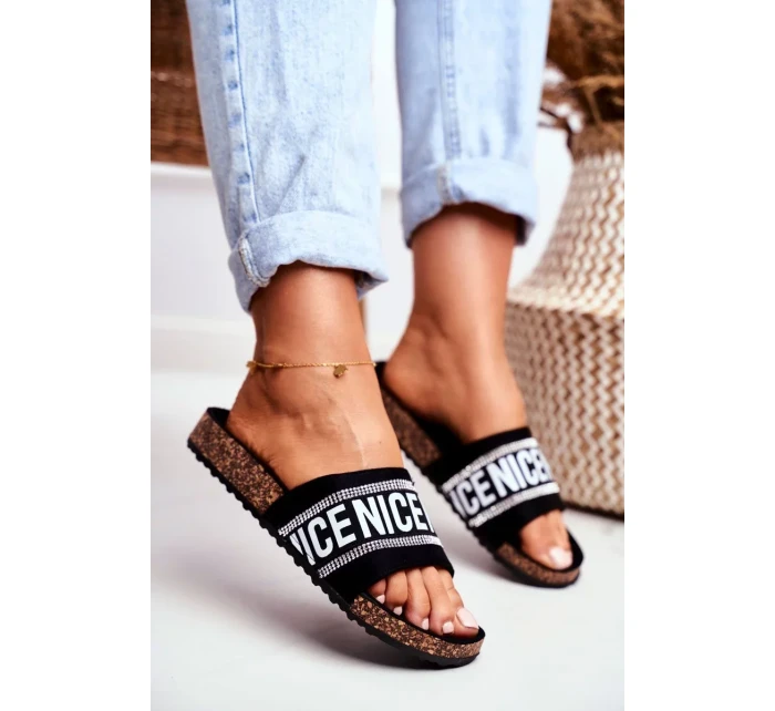 Nazouváky Na Korkové Podrážce Se Zirkony Černé Be Nice