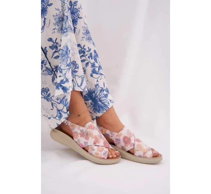 Sandały Damskie Z Eko Skóry W Kwiaty Multikolor Tosmelia Sandały Damskie Z Eko Skóry W Kwiaty Multikolor Tosmelia