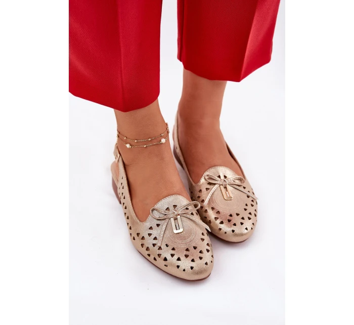 Ażurowe Baleriny Z Odkrytą Piętą Złote Navinnia Ażurowe Baleriny Z Odkrytą Piętą Złote Navinnia