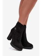 Ocieplane Botki Damskie Na Słupku Z Ozdobnym Paskiem Czarne Zayna Ocieplane Botki Damskie Na Słupku Z Ozdobnym Paskiem Czarne Zayna