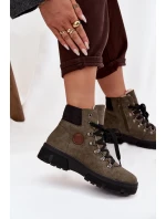 Zateplené dámské trapery na platformě tmavě zelené model 21714434 - Boto