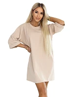 model 22155670 Bavlněné volné oversize šaty s krátkými rukávy béžové - numoco basic