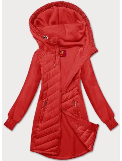 Tmavě červená dlouhá dámská mikina s kapucí model 20617117 - LHD Tmavě červená dlouhá dámská mikina s kapucí model 20617117 - LHD