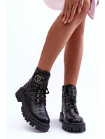 Workery Botki Damskie Z Ozdobą Czarne Toye Workery Botki Damskie Z Ozdobą Czarne Toye