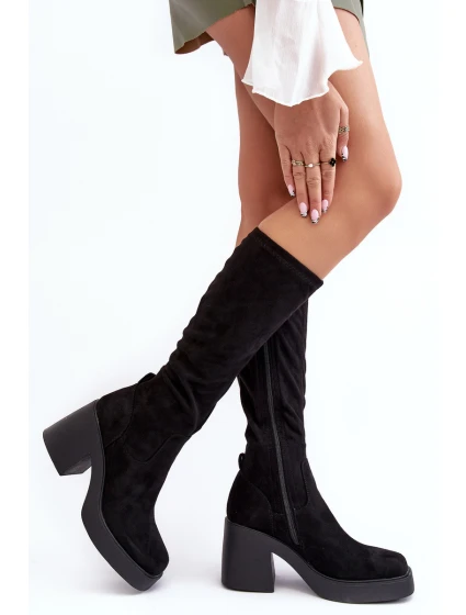 Damskie Kozaki Przed Kolano Na Masywnym Słupku D&A SN622-10A Czarne