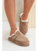 Kapcie Damskie Na Grubej Podeszwie Z Futerkiem I Klamrą Ciemnobeżowe Linneola Kapcie Damskie Na Grubej Podeszwie Z Futerkiem I Klamrą Ciemnobeżowe Linneola