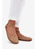 Zamszowe Baleriny Damskie Barefoot Z Paskami Zazoo 191 Beżowe