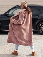 Dámský zimní kabát s dlouhou kožešinou růžový Dstreet model 21980930 - FashionStreet