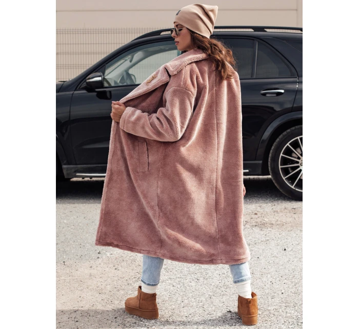 Dámský zimní kabát s dlouhou kožešinou růžový Dstreet model 21980930 - FashionStreet